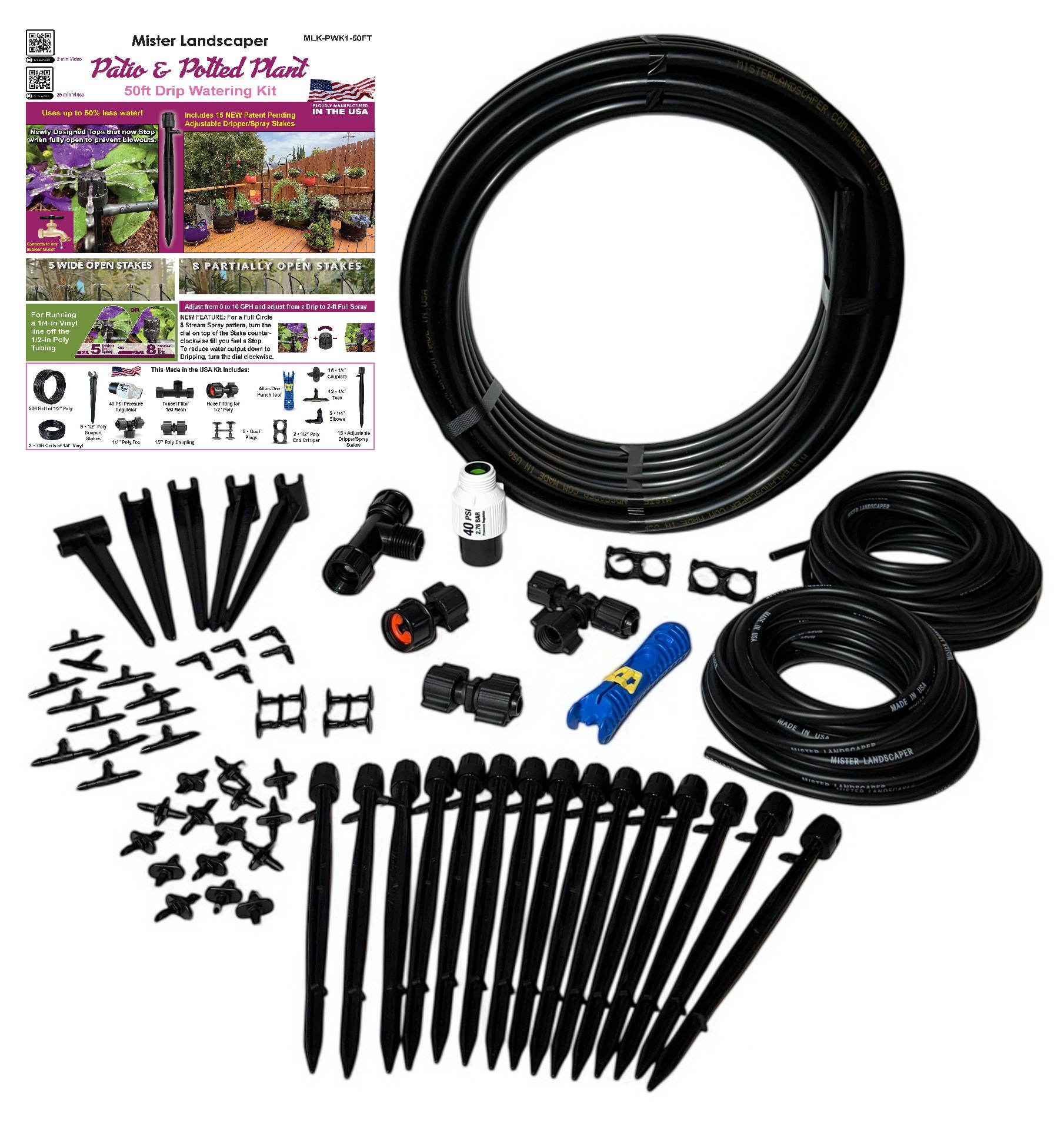 Picture of Patio & Potted Plant 50' Drip Watering Kit W/15 New Adj Drippers